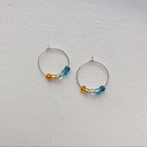 Beachside handmade beaded silver hoop earrings 20mm